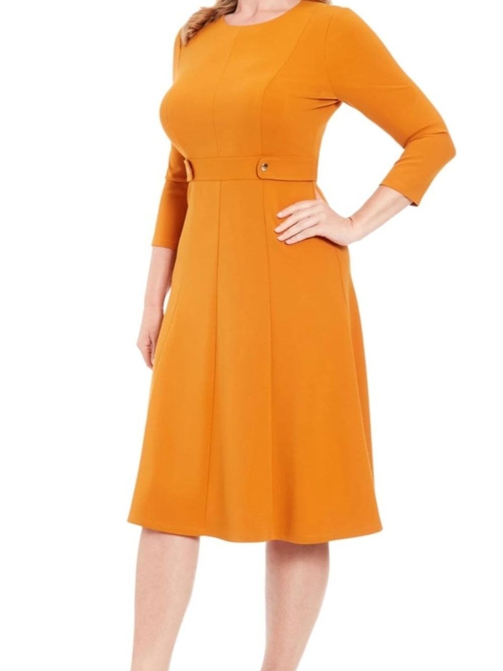 London Times Mustard Belted A-Line Midi Dress